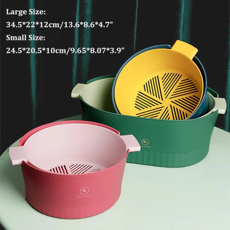 Large Thickened Removable Fruit Vegetable Washing Basin Household Double-Layer Cleaning Plastic Drain Storage Basket For Kitchen