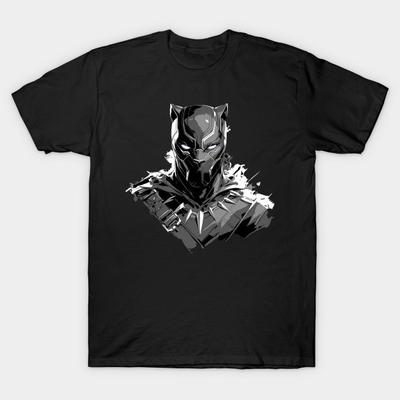 Men Black Print T-shirt Black Panther No-Cut Transfer Paper Print Cotton Tshirt