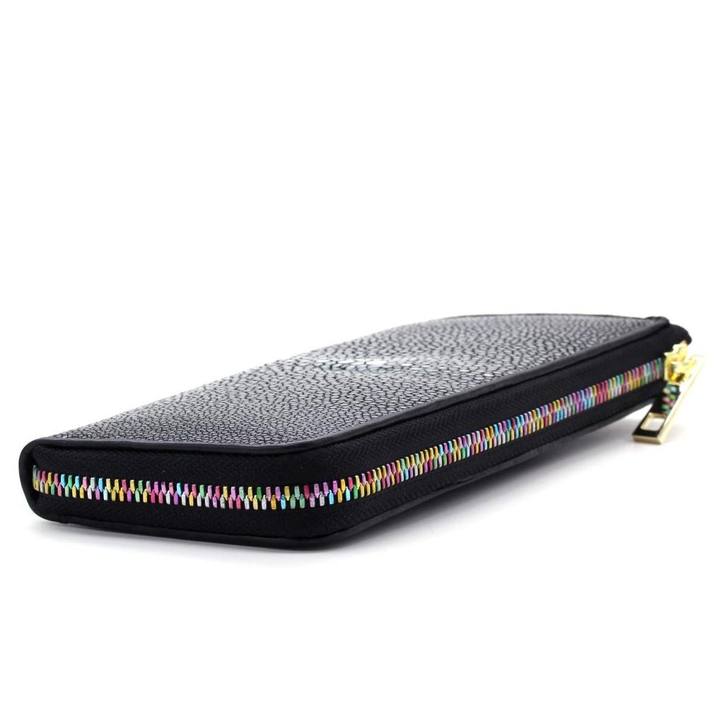 [Revetta] Stingray Leather Long Wallet, YKK MIX Color L-shaped Zipper, Galusha Stingray Black, Men's and Women's Genuine Leather [164-1stw]