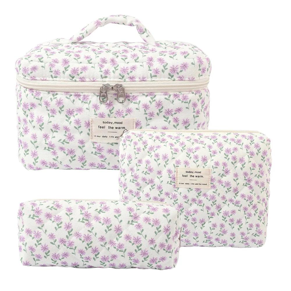 1 pièce Mignon Fleurs Coton Sac de Maquillage Femmes Fermeture Éclair Organisateur Cosmétique Tissu Sac à Main Forme Boîte Portable Étui de Toilette pour Filles