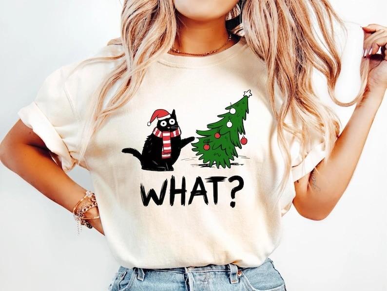 Funny Cat Christmas What Christmas Tree Knocked Cute Holiday Cat Lover T-Shirt Unisex T-Shirt XL