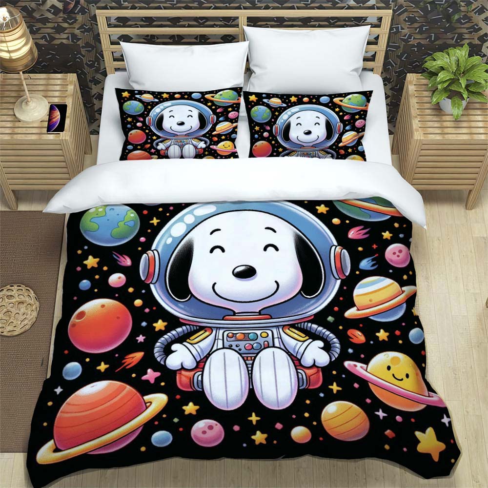 

Brightly colored, adorable Snoopy pattern duvet cover and pillowcases, perfect for the bedroom, three-piece set. 135x200cm