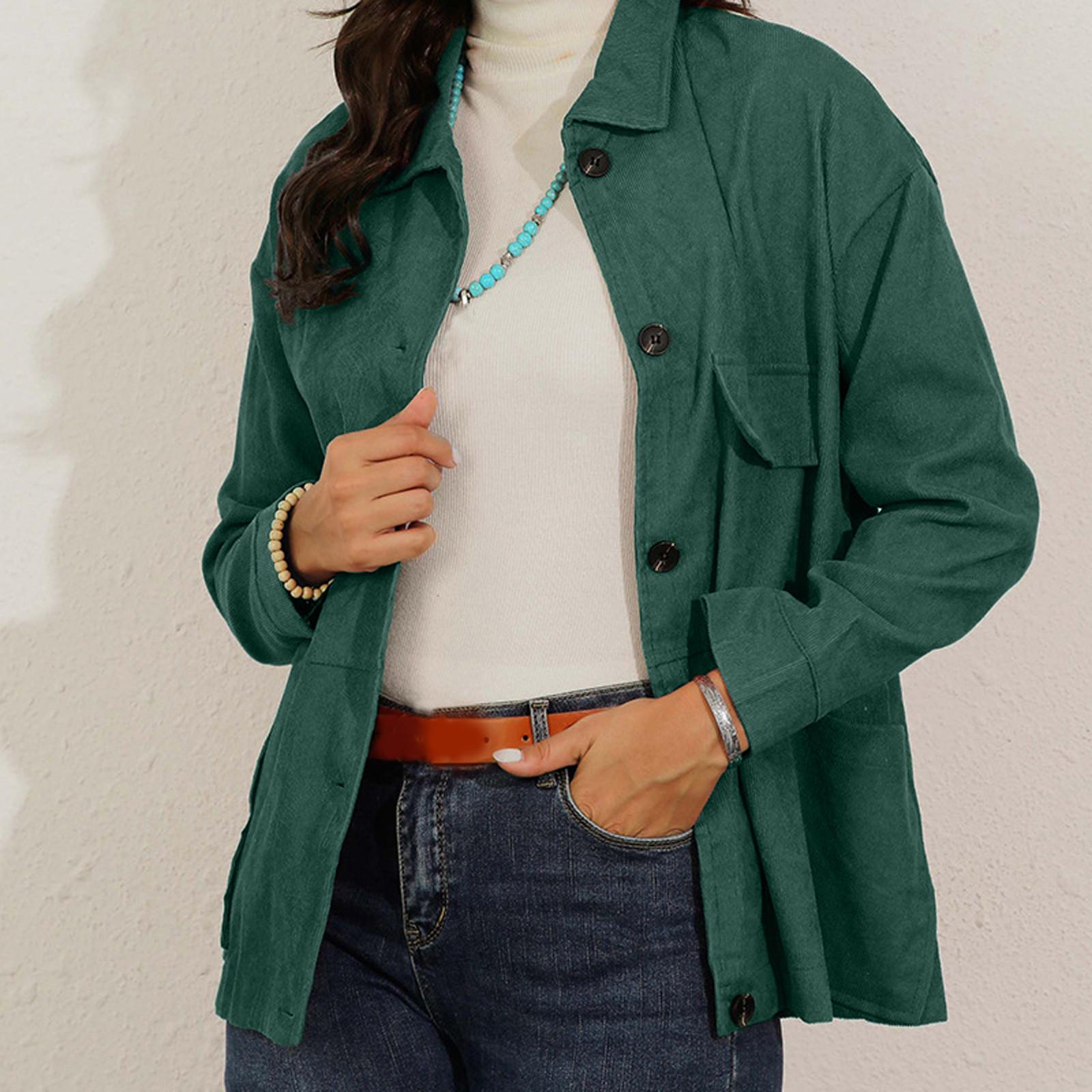 

Модная женская однотонная рубашка на пуговицах, повседневная свободная полосатая куртка с лацканами XXXXL зелёный