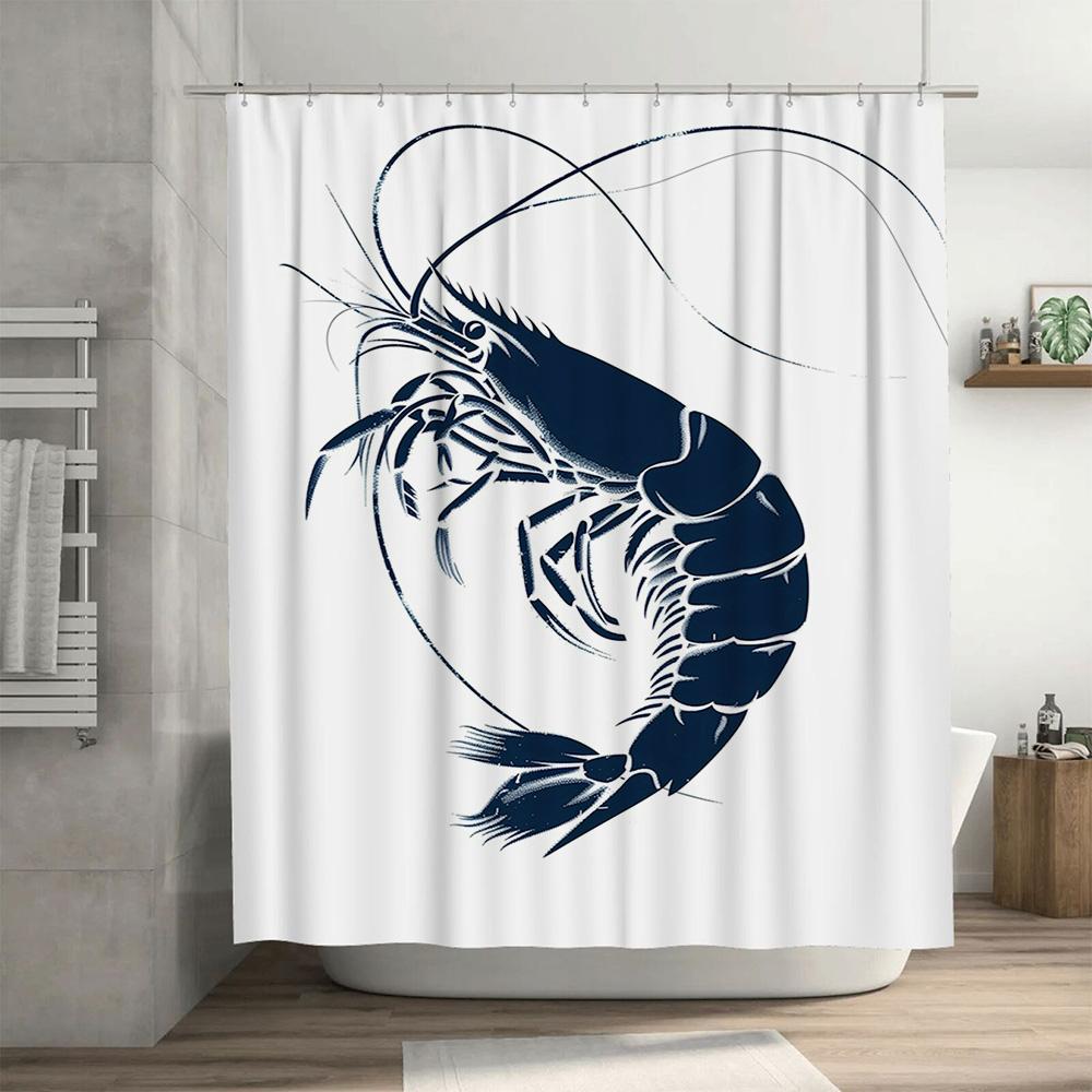 Blue Marine Shrimp Waterproof Shower Curtain for Bathroom Decoration 3D Print Bath Liner Wall Hanging Home Decor.