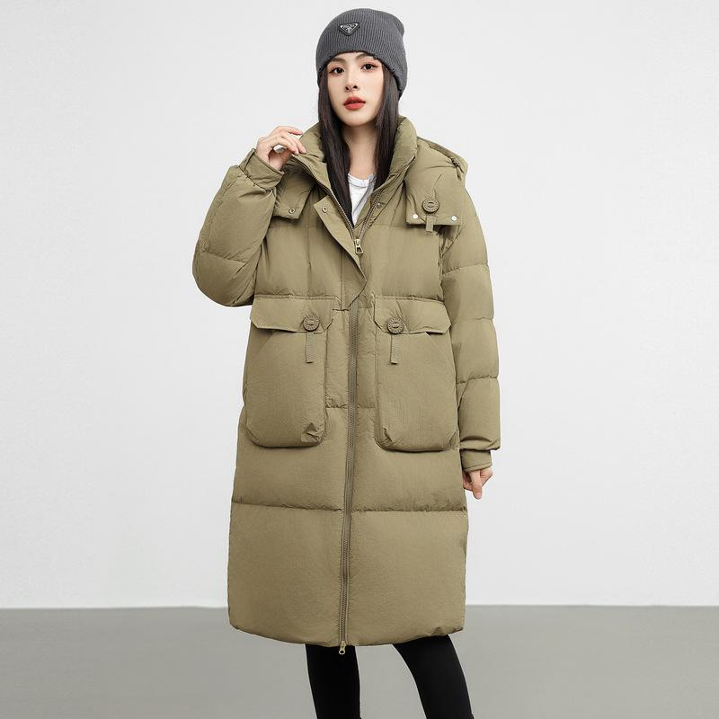 Korean Winter Over-knee Down Jacket Mid-length New Hooded Waist-tightening Thick Duck Down Jacket
