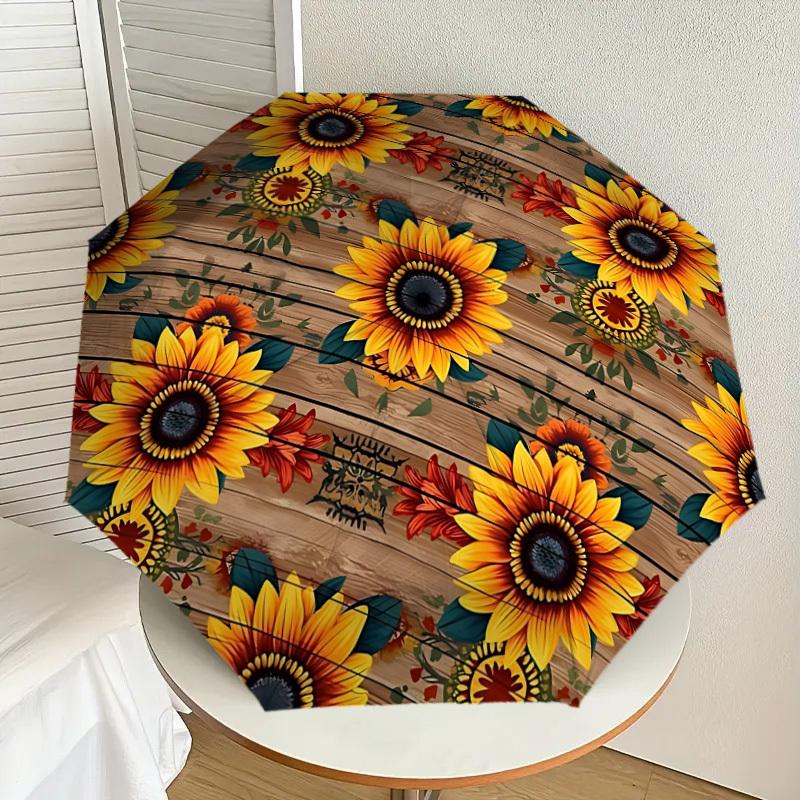 

1pc Sunflower Pattern Automatic Folding Umbrella, Heavy-Duty 8-Rib Construction, Perfect for Everyday yy251114116