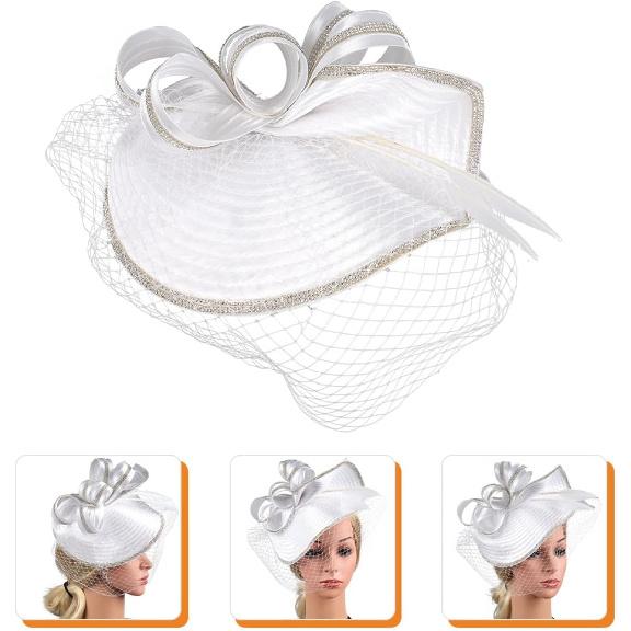 Weißer Leinen Fascinator Hut für Damen, Elegantes Cocktail-Teeparty Haarband mit Schleier, Leichte Hochzeitsfeier Kopfschmuck, Modisch Besonder