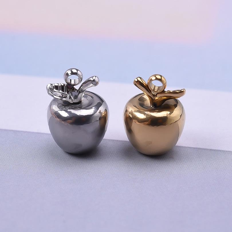 5pcs/Lot Cute Apple Pendant Stainless Steel Pendants For Jewelry Making Supplies 3D Real Gold Plated Charms In Bulk DIY Findings