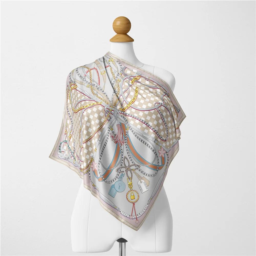 Twill Silk Scarf Woman Digital Printing Square Scarves Wraps Bandana Small Hijab Silk Foulards Tie Headband Neckerchief 53CM