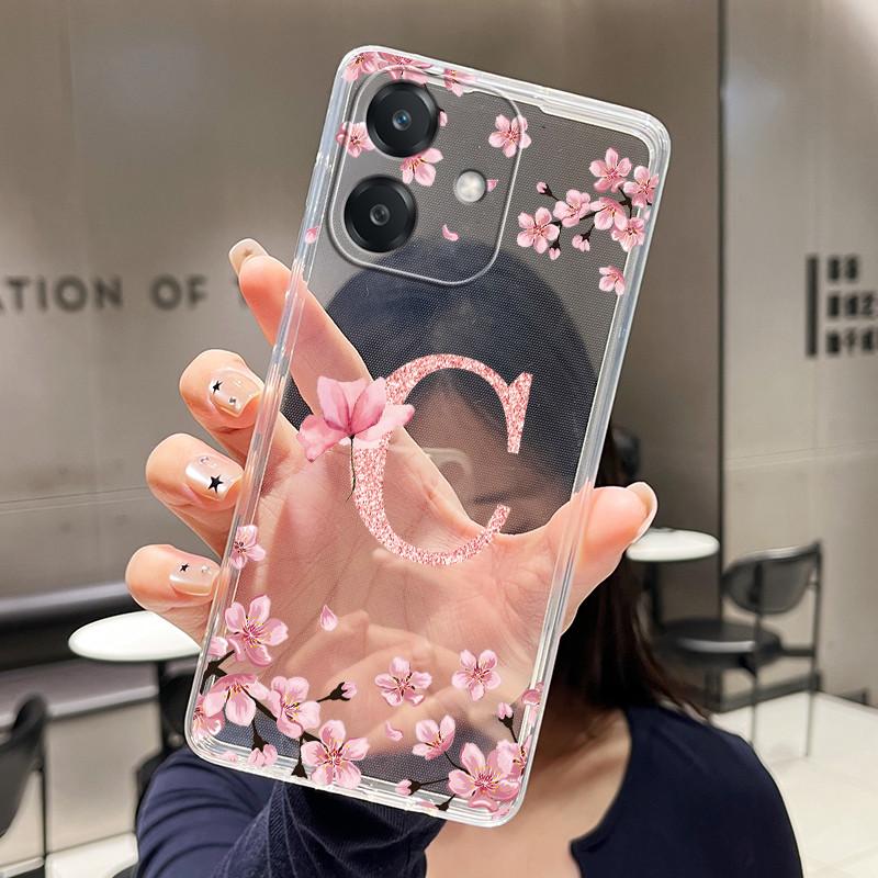 Letter Case For OPPO A40 A40m A60 (LATAM) OPPO A20 Fundas Fashion Flower Cover Transparent Soft Silicone TPU Clear Phone Casing