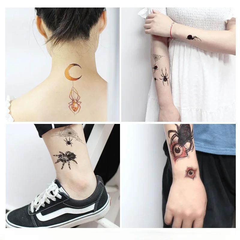 1 stück Halloween Spinnennetz Temporäre Tattoo Aufkleber für Kinder Allerheiligen Horror Lustige Wasserdichte Gefälschte Tattoos Wassertransfer