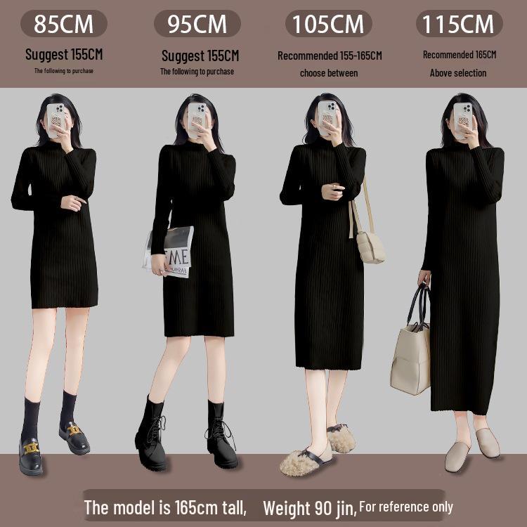 Women's Long-Sleeve Knit Dress for Layering, Mid-Length Over-the-Knee Style