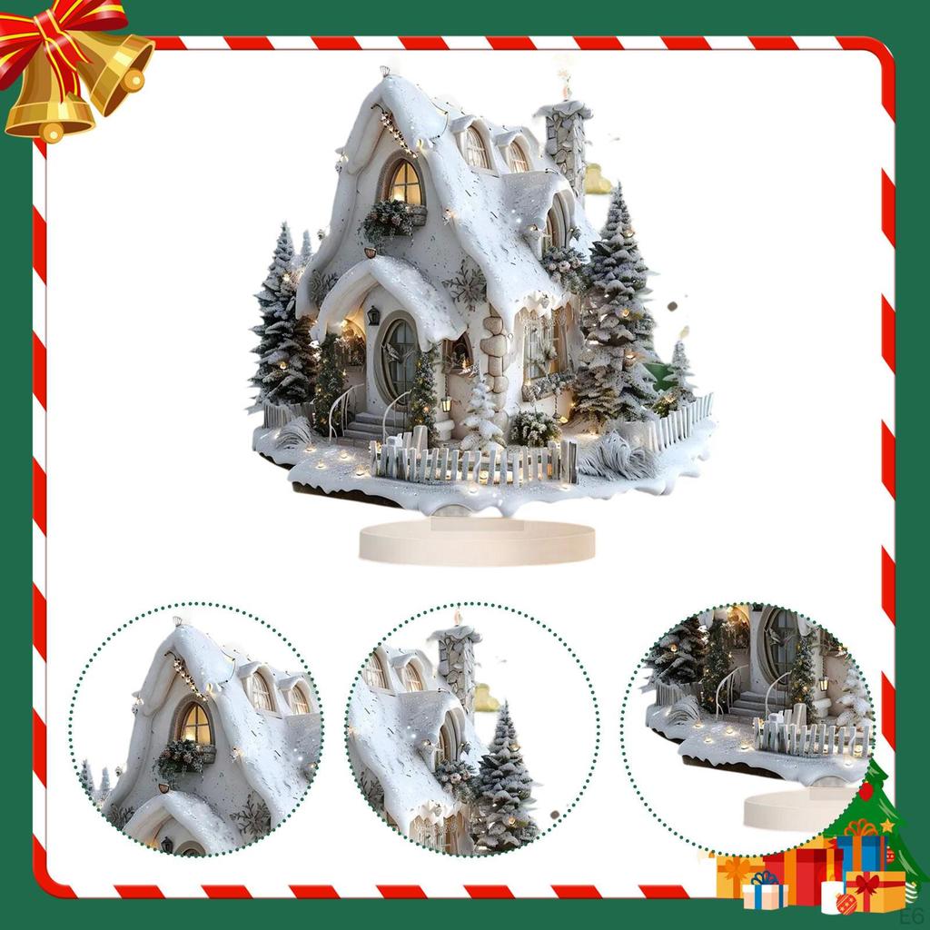 Christmas Decorations 2D Acrylic Sign Desk Display Snow Scene House Desktop Decoration for Holiday