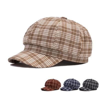 Plaid Octagonal Cap Women's Summer Sunscreen Beret British Cap Young Painter Cap
