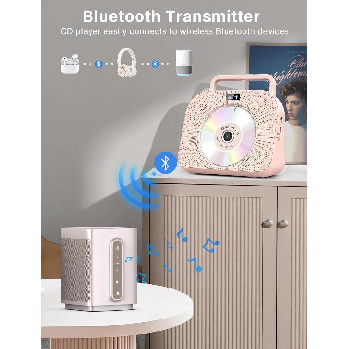 Desktop CD Player for Home with Dual Speakers,Handle, CD Player with FM Radio,Portable CD Player with Bluetooth-Sleep Sound,Remote Control, LCD