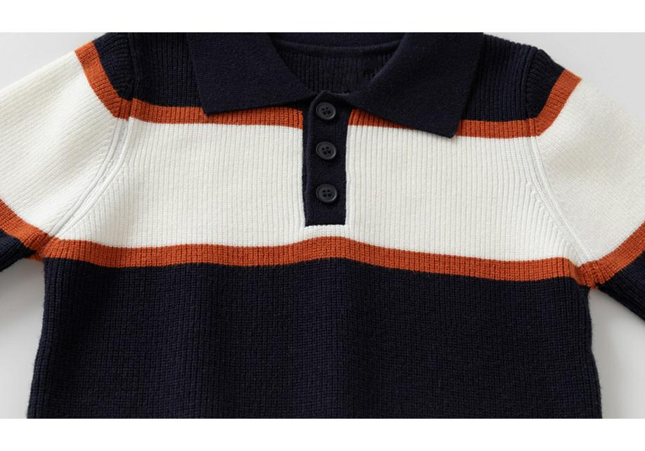 Tengyun Boys' Striped Polo Collar Knit Sweater for Children