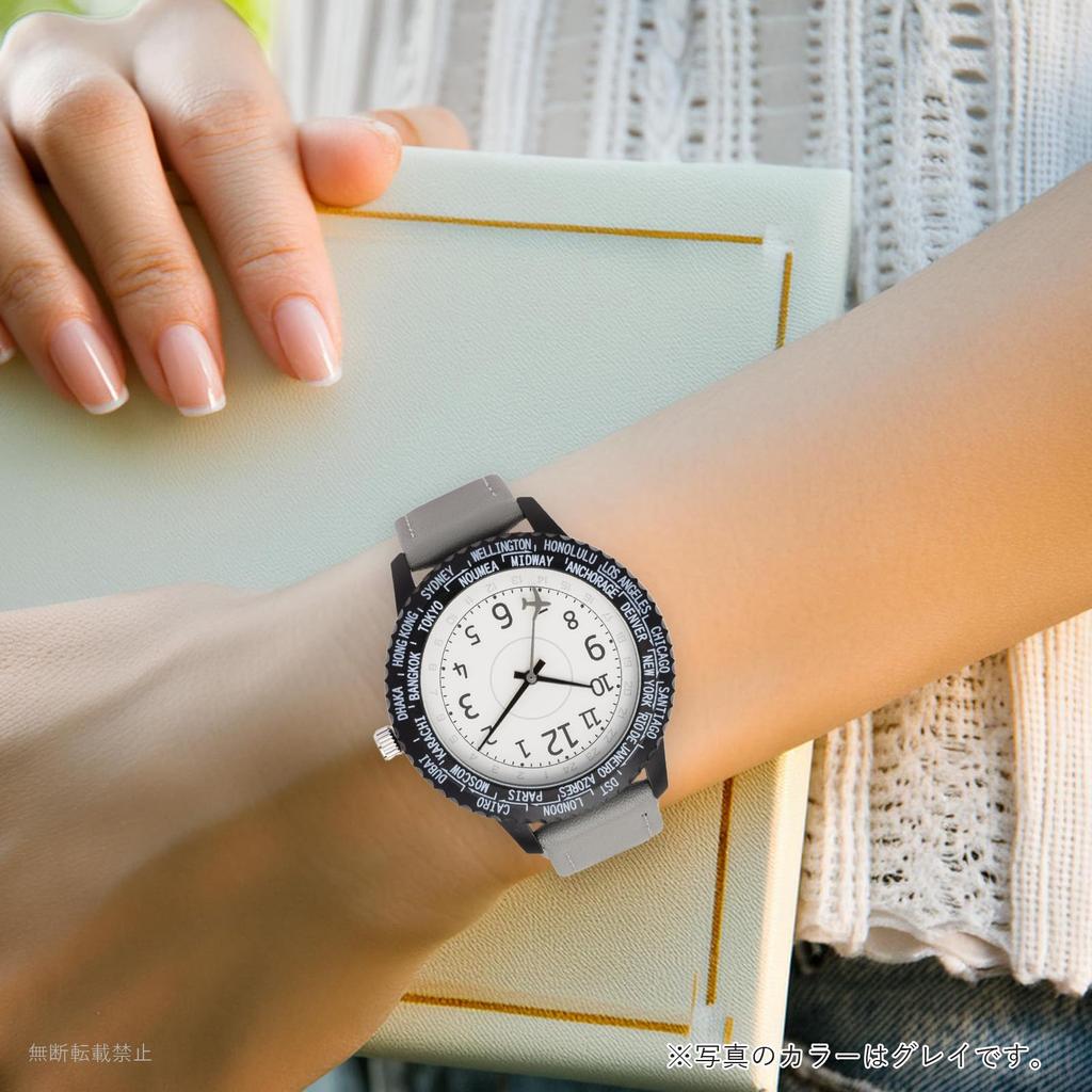 Fieldwork Analog Watch with Leather Rotating World Waldo Women's Strap, Bezel, Time, Khaki, YM125-3