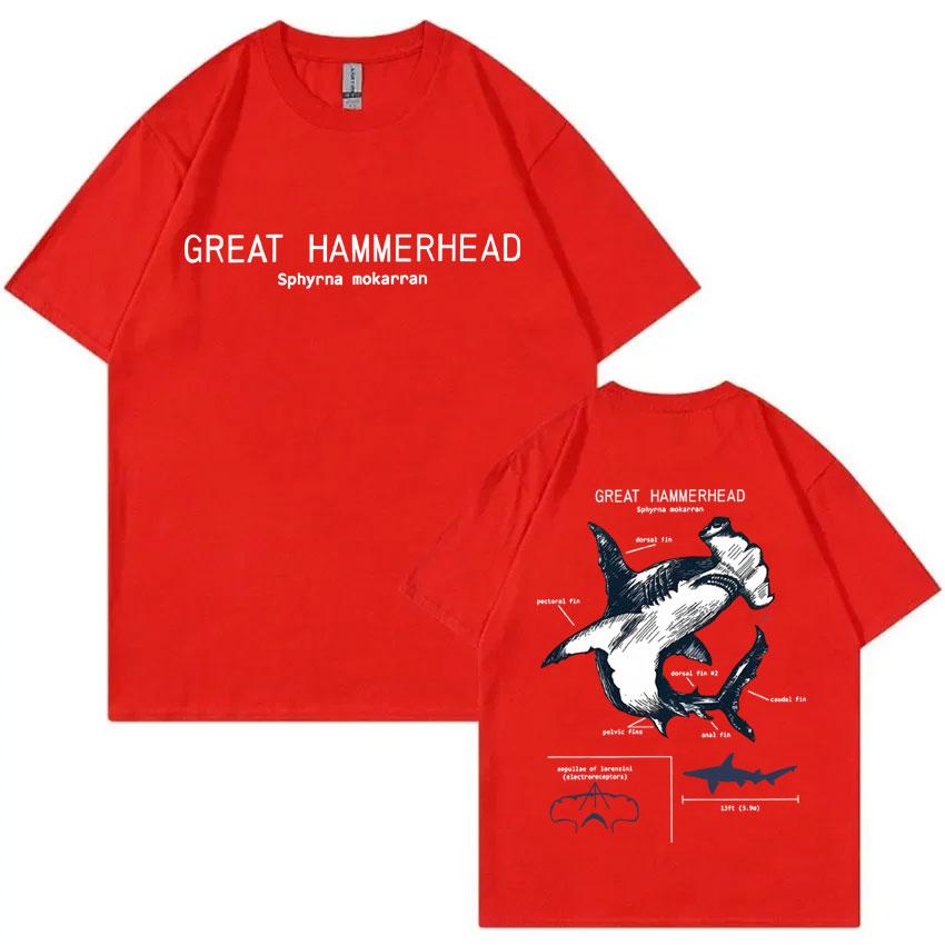 

Marine Animals Great Hammerhead Anatomy Graphic Tshirt Unisex Women Casual Vintage Cotton Tshirts Unisexs Oversized Short Sleeve S
