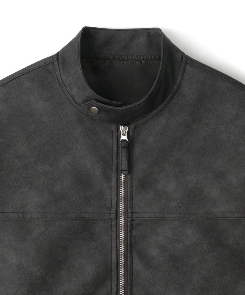 Indust Washed Leather Biker Jacket_Charcoal