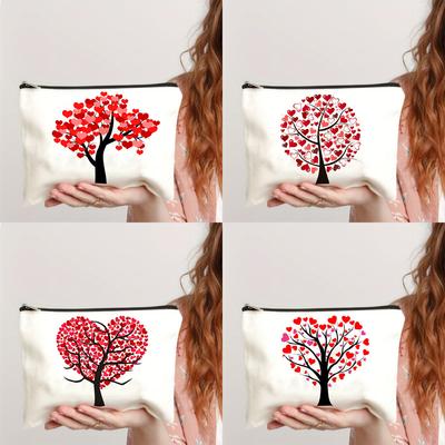 Piękna kosmetyczka z nadrukiem wzoru drzewa miłości zapinana na zamek błyskawiczny, damska torebka do ręki, podróżna przenośna torba do przechowywania kosmetyków na prezent walentynkowy