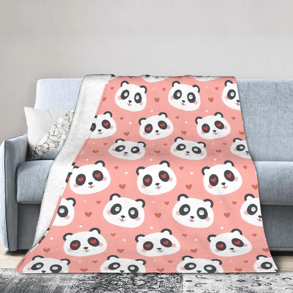 Panda Love Animal Fleece Throw Blankets Valentine's Day Blankets for Bed Office Super Soft Bedspread