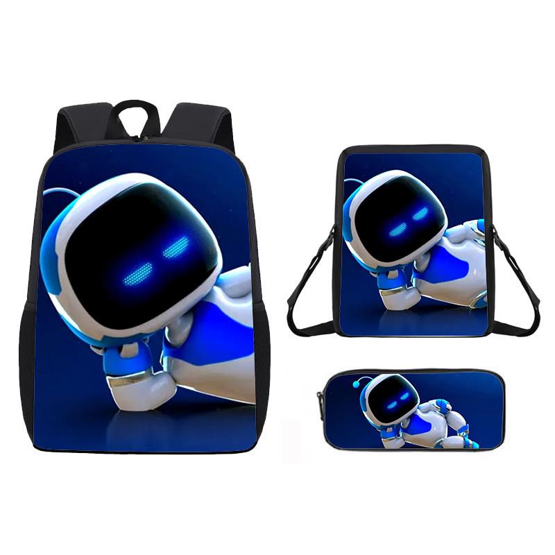 Astro Bot Cartoon Pattern Backpack Shoulder Bag Pencil Case Three Set Piece