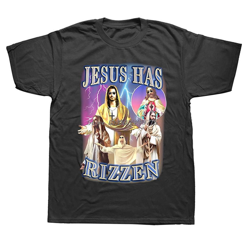 Christian Jesus Has Rizzen Funny Quote T-Shirt Summer Graphic Streetwear Tshirt Retro Christ Religious Gifts T Shirt Unisex Tees Unisex