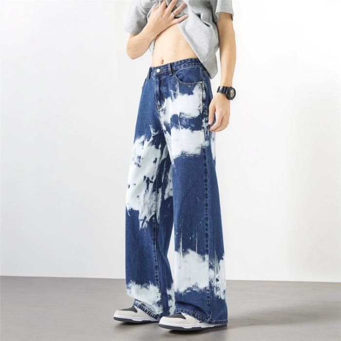 

Мужские джинсы с тяжелой вышивкой, потертые, прямые, свободные, широкие брюки 38 синий