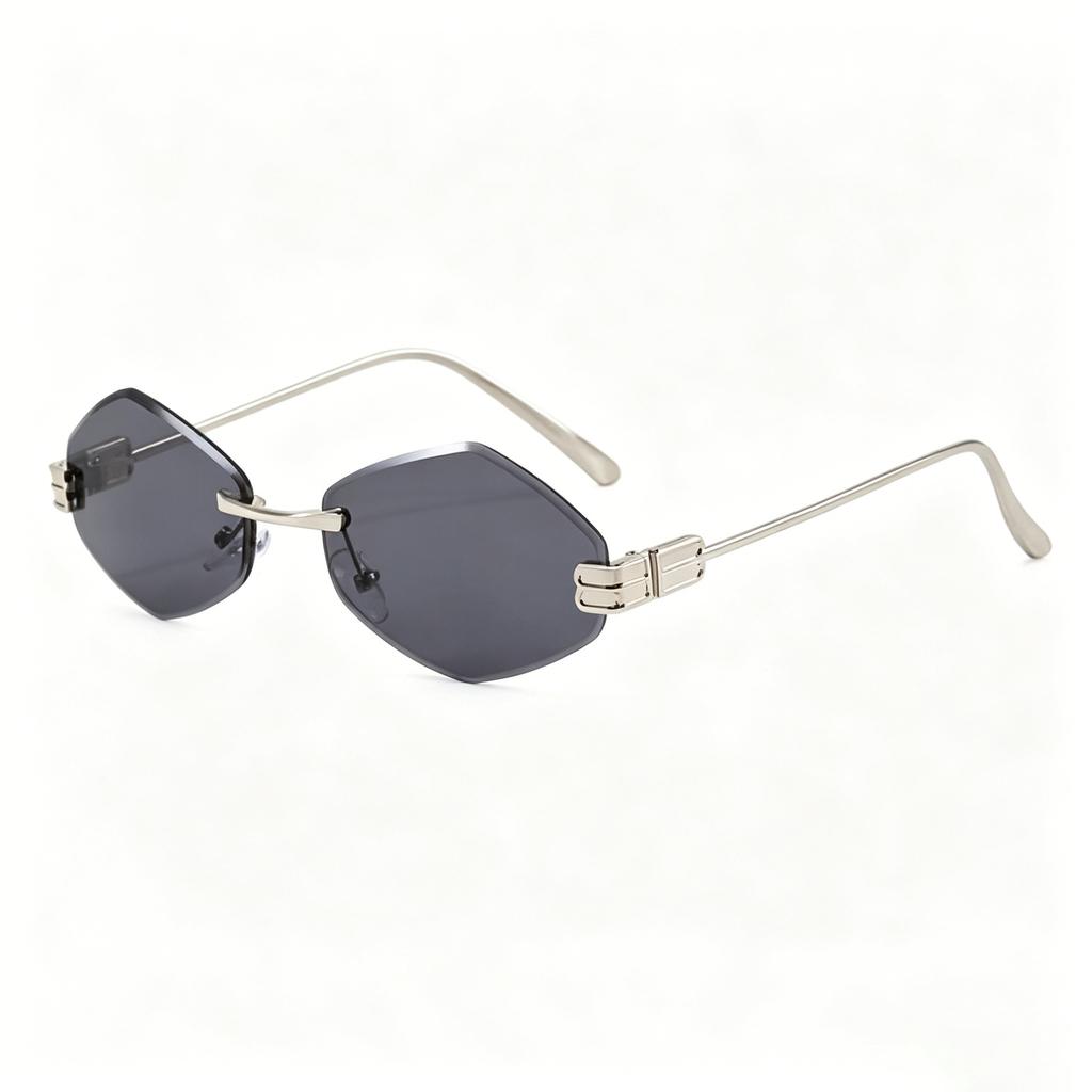 New rhombus frameless thin frame metal sunglasses, premium light luxury old money wind shading sunscreen versatile sunglasses