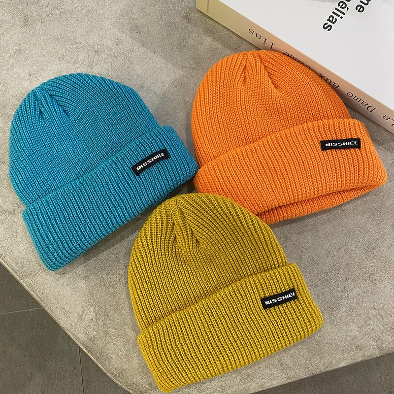 Knitted Wool Hat Children Autumn and Winter Trendy Brand Versatile Sticker Letter Melon Fur Hat Winter Warm Man