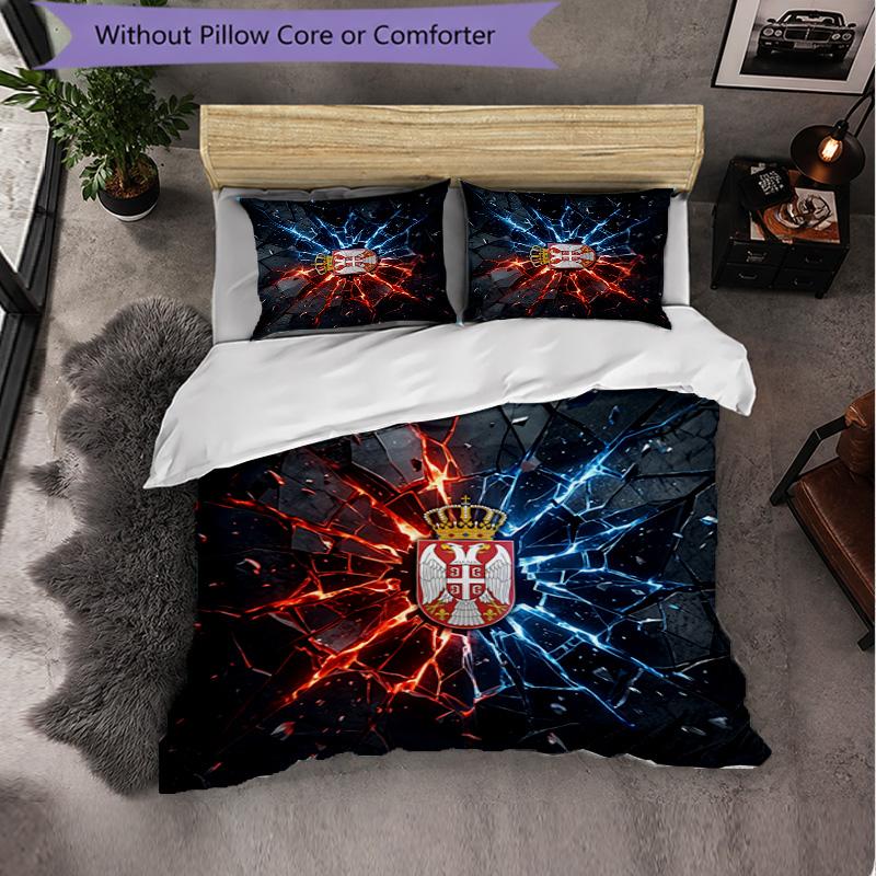 Serbia Pattern 3 Pieces Bedding Set Soft Microfiber Duvet Cover with Pillow Cases for Bedroom