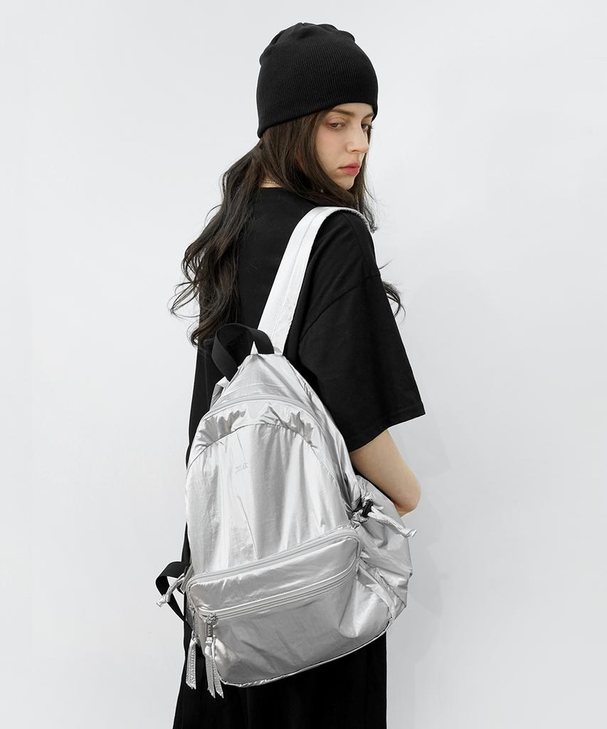 D.Lab Paul Glossy Backpack - Silver + Free O-Ring Keyring