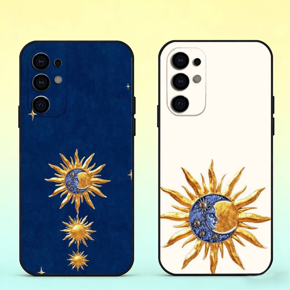 Sun Moon Phone Case For Samsung S25,S24,S21,S22,S23,S30,Ultra,S20,Plus,Fe,Soft Silicone Black Cover