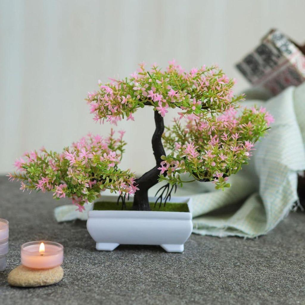 1 Pcs Artificial Small Bonsai Flower with Designer Pot | Realistic Looking - No Maintenance | Flower Pot for Home Decor,Office Decor, Table Decor.