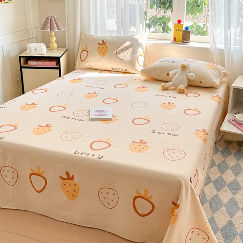 Raw Cotton Old Coarse Cloth Bed Sheet Soft Mat Three-piece Set Quilt Single Double Dormitory Printing Washable Anti-wrinkle