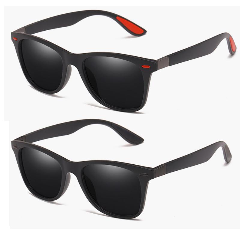 2Pack Retro Sunglasses for Women Men Trendy Sun Glasses Black Red Outdoor Sports Driving Fishing Glasses