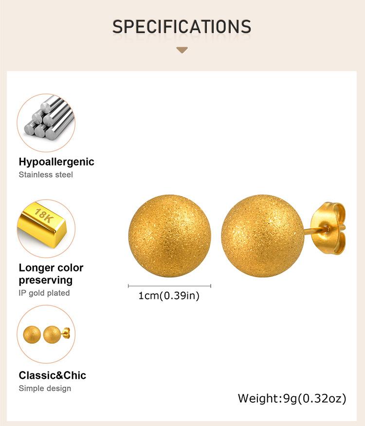 Matte Round Beads Ball Stud Earrings for Women, Stainless Steel Piercing Jewelry Hypoallergenic 6mm/8mm/10mm