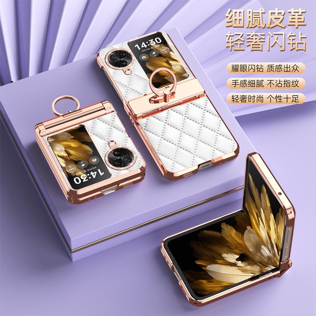 Luxus Mode Diamanten Leder Beschichtung Ringhalter Handyhülle für Oppo Find N3 Flip und N2 Flip Scharnier Vollschutz Hülle