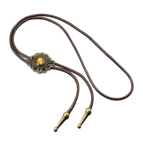 Retro Men's Bolo Tie with Resin Jade and Alloy Choker Cord