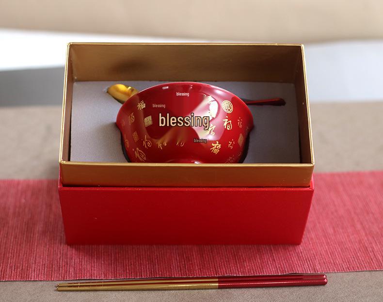 Underglaze Porcelain Longevity Bowl Set with Chopsticks & Spoon - Ideal Gift for Grandma's Birthday