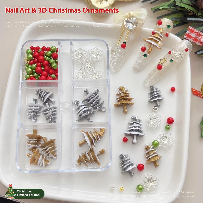 Christmas Colorful Nail Decoration Resin Accessories Christmas Tree Snowflakes Diy Nail Glamour Stereoscopic Nail Salon