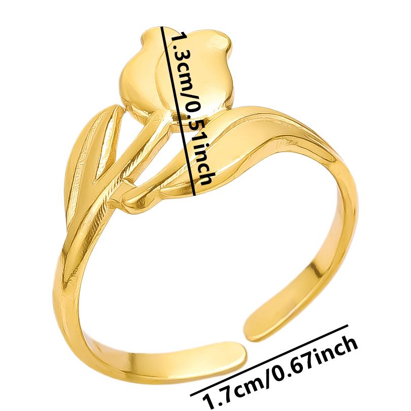 1/6pcs Plant Ring Ginkgo Leaf Tulip Flower Stainless Steel Open Adjustable Rings For Women Men Jewelry Personality Ring Anillos
