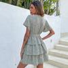 Women's Summer 2025 New Ruffled Crewneck Tie Cake Dress