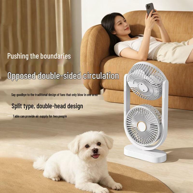 OLOEY Dual-Head Portable Fan with LED Light