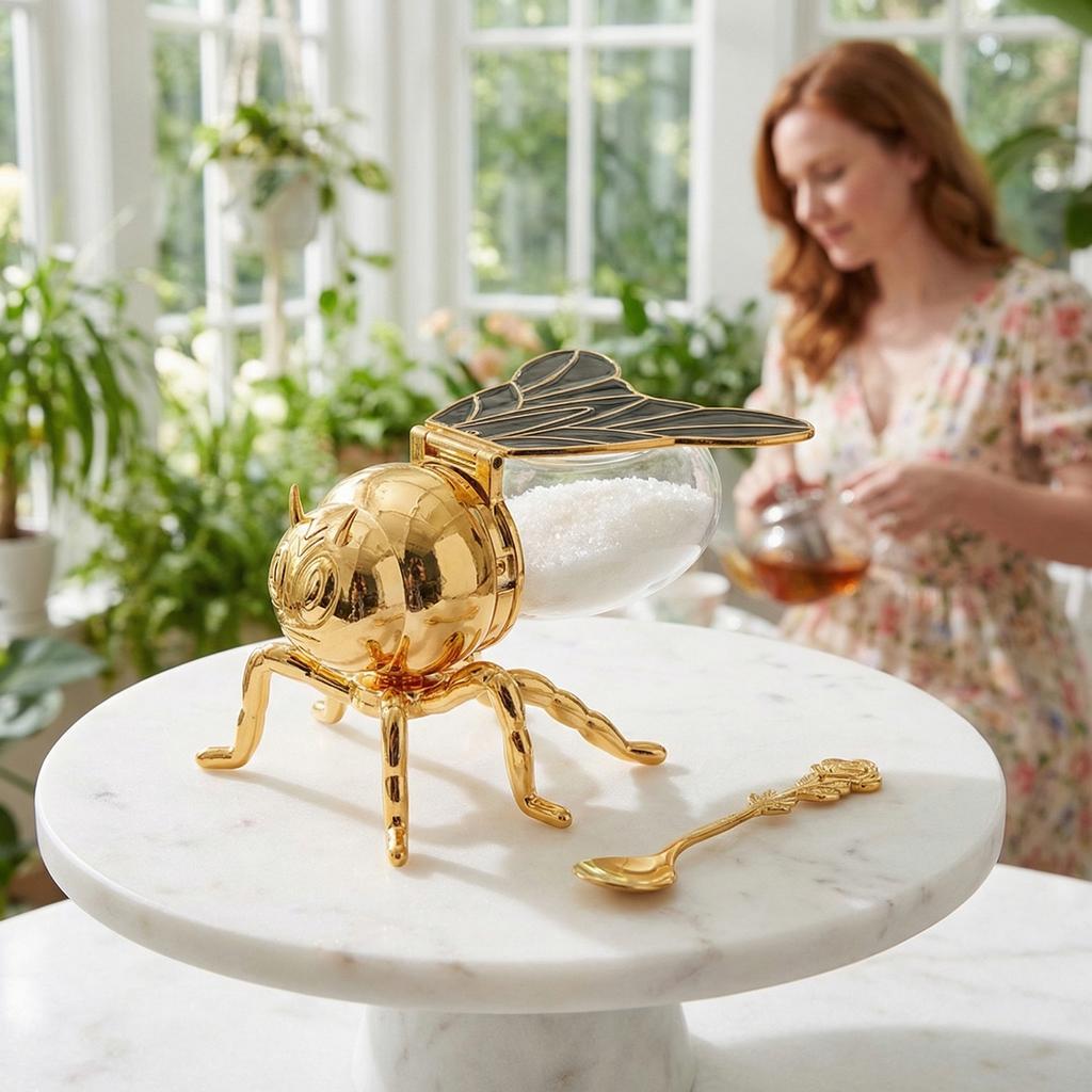 Bee Honey Pot with Spoon Decorative Bee Shaped Honey Holder for Syrups Condiments Kitchen Decor Unique Gift