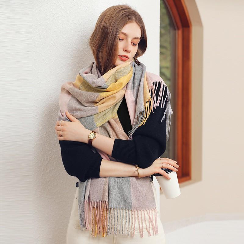 Soft Acrylic Plaid Scarf Women Winter Warm Shawl With Fringe Casual Chic Accessory