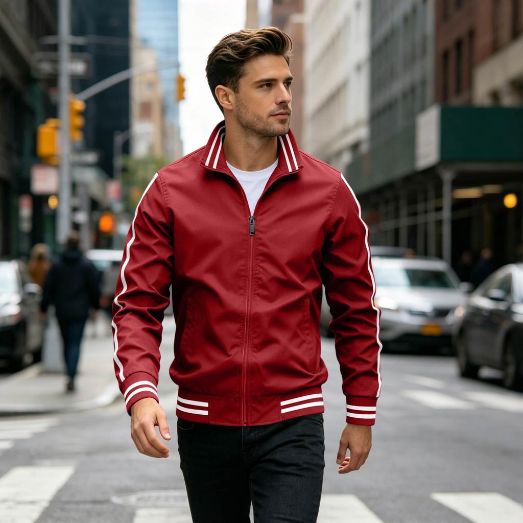 Men's Striped Casual Jacket Lightweight Fall Spring Jacket for Everyday Wear