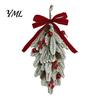 Christmas Decorations for Shop Flocked Teardrop Swag Front Door, Artificial Pine with Red Decorative Hanging Wreath Wall Berries Velvet Bow,