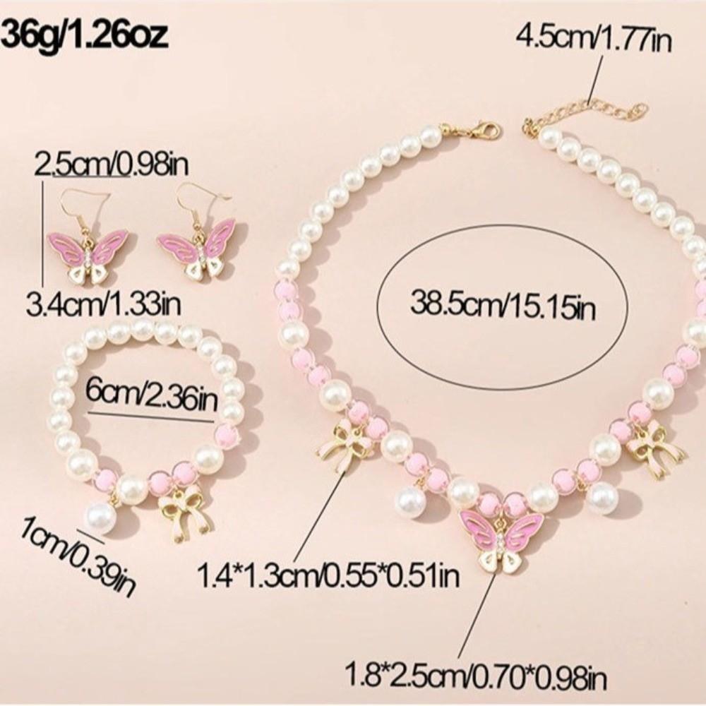 Pink Pearl Beaded Necklace Hand Chain Sweet Style Ear Pendants  Children's