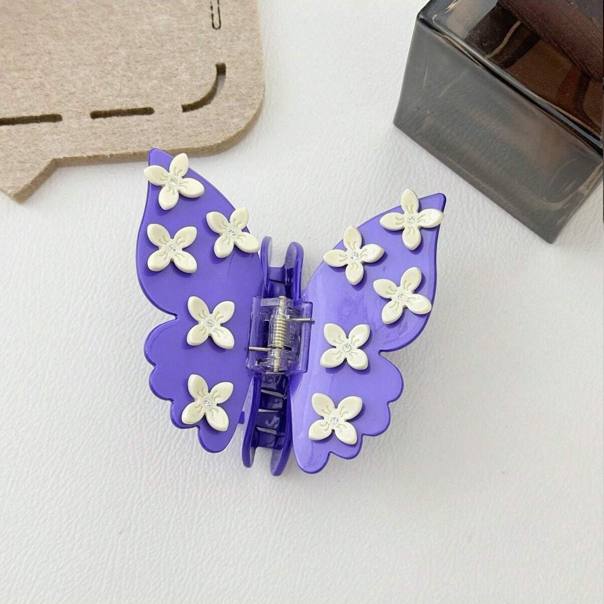 

1 шт. элегантная весенняя ацетатная цветная трехмерная заколка-клип с бабочкой, украшенная стразами, милая заколка-шпилька, заколка-акула